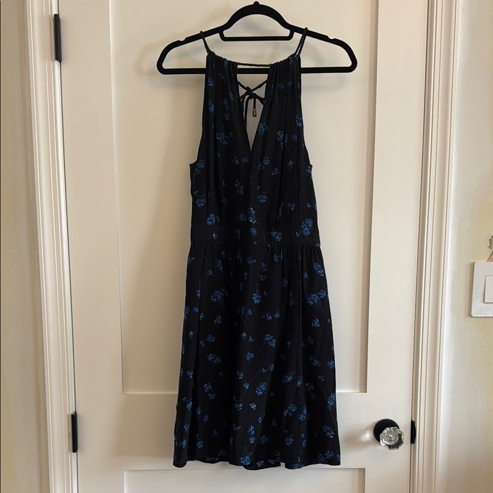 Blue Sleeveless Halter Mini Dress